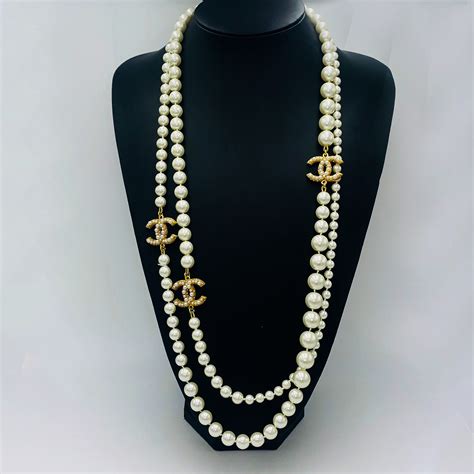 chanel necklace black pearls|chanel classic long pearl necklace.